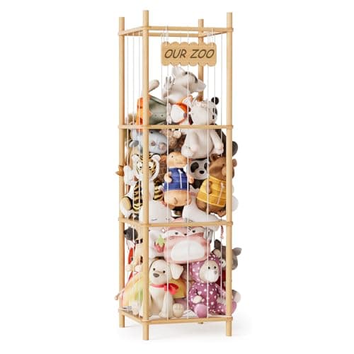 SpaceAid Stuffed Animal Storage Organizer, Wood Animals Zoo Toy Plushies Storage Holder, Large Capacity Plush Toy Cage for Playroom Organization, 15.8" Wide, Natural — image 1