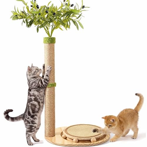 Catails 39" Tall Cat Scratching Post, Cute Olive Cat Scratcher, Interactive Cat Toys with Ball Track & Spring Ball, Sturdy Cat Scratch Post with Pad for Indoor Cats Adults and Kittens — image 1
