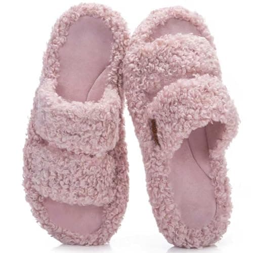 BOVTY Women's Fuzzy Open-toe Bowknot & Double-Strap Slippers, Memory Foam Non-Slip Indoor House Slides — image 1