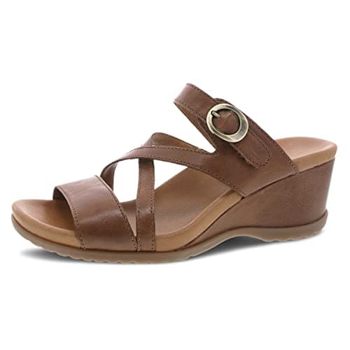 Dansko Ana Wedge Sandal for Women – Cushioned, Contoured Footbed for All-Day Comfort and Support – Adjustable Hook & Loop Strap with Buckle Detail – Lightweight Rubber Outsole Tan 8.5-9 M US
