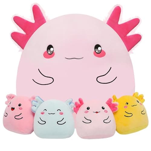 Axolotl Plush with 4 Babies Inside - 13 Inch Mommy Axolotl Plush Interactive 4 Colorful Baby in Tummy 5-Piece Cute Big Axolotls Adopt Toy Plushies for Girls Boys 0-8 Kids Birthday Baby ShowerGift — image 1