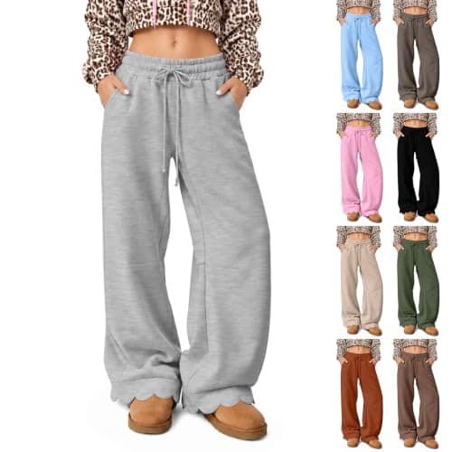 yakyamgi Womens Wide Leg Sweatpants Scalloped Hem — image 1