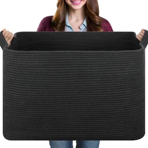 OIASKET 108L Extra Large Blanket Basket Living Room, 24.8" x 16.2" x 16.2" | Rectangle Woven Laundry Hamper, Nursery Blanket Storage Living Room, Toy Storage With Handle, Large Baskets for Organizing — image 1