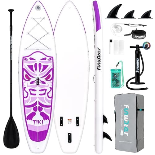 FunWater Inflatable 10'6×33"×6" Ultra-Light (17.6lbs) SUP for All Skill Levels Everything Included with Stand Up Paddle Board, Adj Floating Paddles, Pump, ISUP Travel Backpack, Leash,Waterproof Bag
