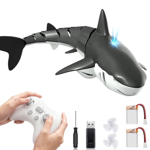 Playtigo 2.4Ghz Remote Control Shark Pool Toys for Boys Kids,Highly Realistic Shark Pool Toys for Kids,RC Boat Outdoor Water Toy with Light and Spray Water for Boys Girls Ages 6+ (with 2 Batteries)
