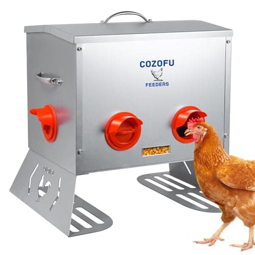 COZOFU 25 Pounds Automatic Chicken Feeder 6 Ports Large Gravity Fed Chicken Feeder with Transparent Window & Handle for Chickens Bantams Pheasants Poultry Coop Weatherproof — image 1