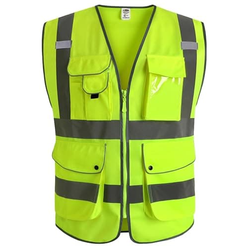 JKSafety 9 Pockets Class 2 High Visibility Zipper Front Safety Vest With Reflective Strips,Meets ANSI/ISEA Standard (Large, 150-Yellow) — image 1