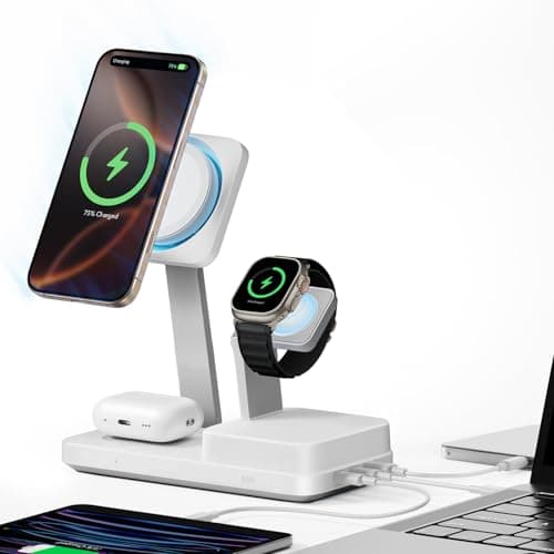 ESR 6-in-1 Charging Station with CryoBoost, for iPhone Duo/18 Pro/17-12 | 100W for MagSafe Charger Stand, Magnetic Wireless Charger for iPhone, Apple Watch, AirPods Pro/Ultra, Classic White — image 1