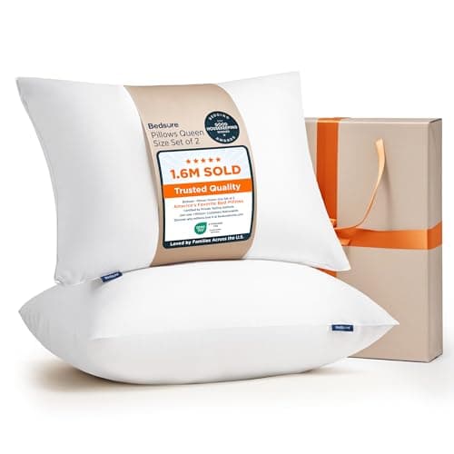 Bedsure Pillows Queen Size Set of 2 - Hotel Collection Bed Pillows for Sleeping, with Down Alternative Filling, Soft Support for Back, Stomach or Side Sleepers, Queen/Full, 28"x19", White, 2 Pack — image 1