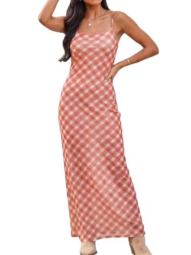 ZAFUL Womens 2026 Summer Maxi Dress Spaghetti Strap Mesh Stretch A Line Dresses Casual Beach Wedding Guest Slip Long Sundress — image 1