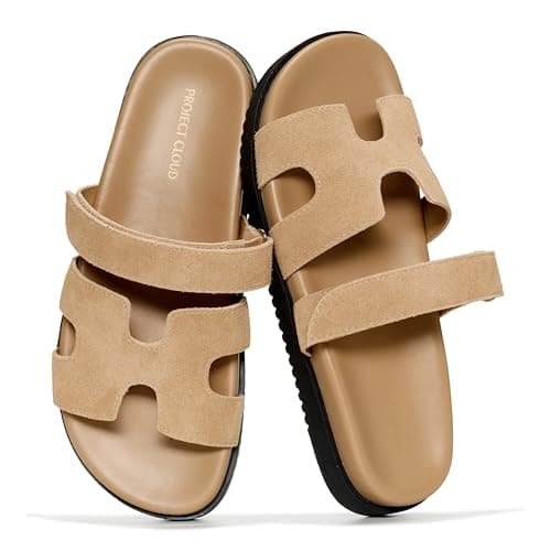 Project Cloud 100% Genuine Leather Sandals for Women Footwear - Stylish Womens Sandals with Plush & Soft Insole - Non-Slip and Water-Resistant Beach Sandals Slides for Women (Mayvy, BEISABLEA,9M)