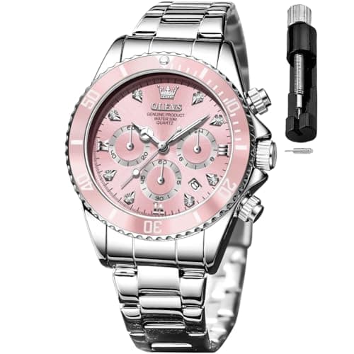 OLEVS Women's Watch Chronograph Analog Diamond Watches Quartz Waterproof Luminous Calendar Ladies Watch Pink relojes de Mujer