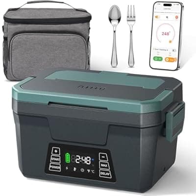 Cordless Electric Lunch Box for Adults, APP Control Heated Lunch Box for Men, 18000mAh Battery Powered Portable Food Warmer, Auto Heating 5-side Rechargeable w/ Timer, 248°F Max for Work/Outdoor/Gift