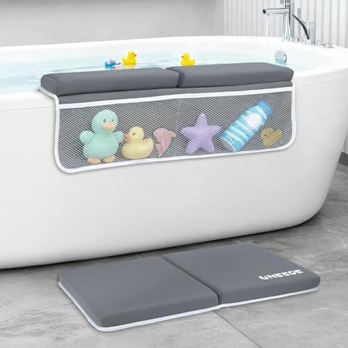 UNEEDE Baby Bath Kneeler and Elbow Rest Pad Set, 1.5” Thick Memory Foam Bath Kneeling Pad with Elbow Support, Bathtub Mat with Toy Organizer for Bathing Infant or Toddler, Grey — image 1