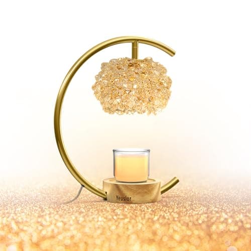 Yeuslor Gold Candle Warmer Lamp for Jar Candles with Adjustable Brightness&Timer,Handcrafted Crystal&Wooden Base, Luxurious Design,Home Decoration Electric Candle lamp(C-Shaped) — image 1