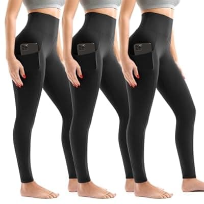 Leggings with Pockets for Women 3 Pack, High Waist Womens Leggings