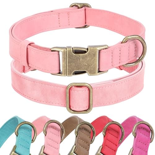 Jumpress Soft Leather Dog Collar for Small Medium Large Dogs, Heavy Duty Dog Collar Leather with Quick Release Metal Buckle, Durable & Adjustable for Large Dogs Walking (Pink, L) — image 1
