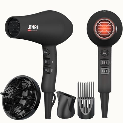 JINRI Ionic Hair Dryer with Diffuser & Comb and Concentrator, Lightweight Quiet Infrared Blow Dryer, Powerful 1875 Watt Motor for Smooth and Fast Drying Hair, Black — image 1