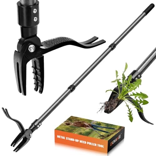 GOXAWEE Metal Stand Up Weed Puller Tool - 45" Garden Weeding Tool with Steel Long Handle & 4-Claw Steel Head - Effortlessly Remove Weeds Without Bending/Kneeling - All Steel Construction — image 1