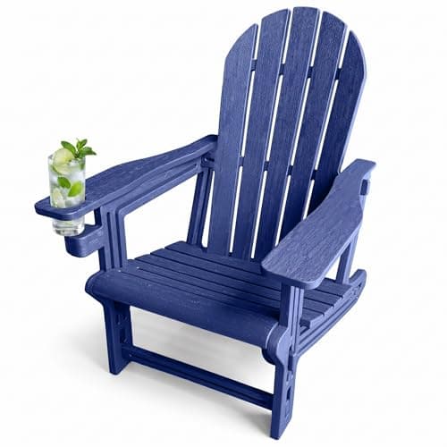 Adirondack Chair with Cup Holder,Tool-Free Assembly,No Screws Needed,All-Weather HDPE Plastic Outdoor Patio Chair,Wood-Grain Slatted Look,Easy to Take Apart for Storage,Fire Pit Chairs(Navy blue) — image 1