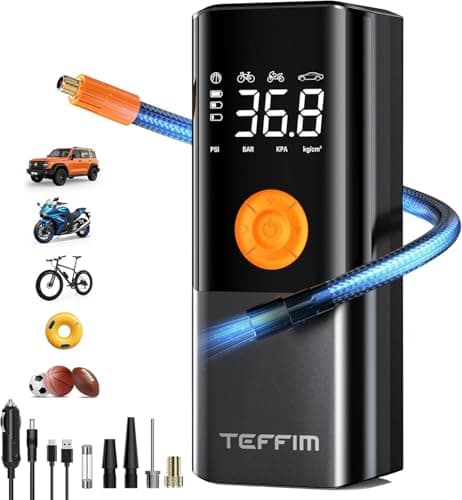 Teffim Tire Inflator Portable Air Compressor, Air Pump for Car Tires with LED Light, Cordless Tire Pump with Pressure Gauge,Tire Inflator for Car, Motorcycle, Bike