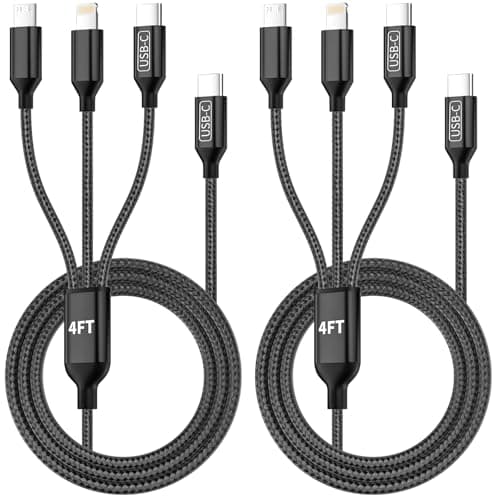 Travel Vacation Essentials USB C Multi Charging Cable, 2Pack 4FT Nylon 3-in-1 Charging Cord for Multiple Devices with Type C/Micro/IP Port, Universal Charger Cable for Cell Phone, Galaxy 25, iPad — image 1