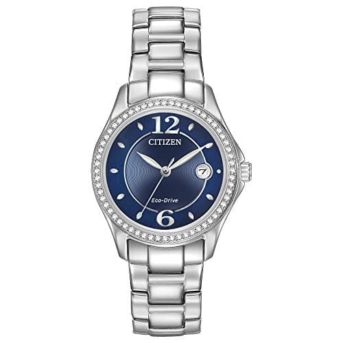 Citizen Women's Eco-Drive Dress Classic Crystal Watch in Stainless Steel, Blue Dial (Model: FE1140-86L)