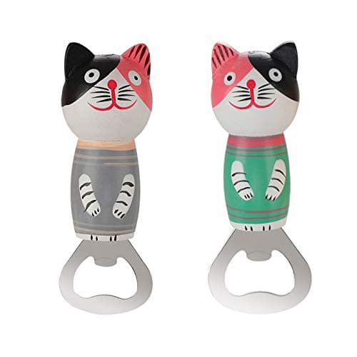 Bottle Opener Stainless Steel Beer Bottle Opener Cute Wooden Cats Wine Opener with Magnet 2pcs — image 1