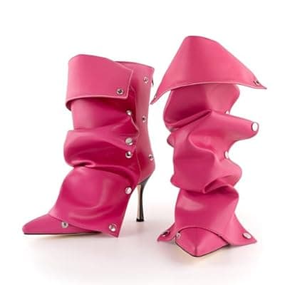 KaroNairy 3.5 in Slouchy Stiletto High Heel Booties for Women Pointed Toe Fold over Ankle Boots Sexy Shark Booties for Party