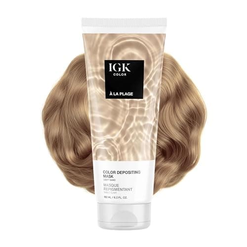 IGK A La Plage Color Depositing Hair Mask | Light Sand Semi Permanent Color Conditioner + Gloss Toner | Hydrating Formula Adds Shine + Refreshes Color | Vegan + Cruelty Free | 6 oz — image 1