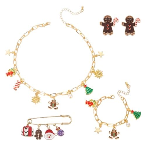 4pcs Christmas Jewelry Set Gifts for Women, Atarvana Xmas Necklace, Earrings, Bracelet, Brooch for Women Stocking Stuffers Christmas Gift — image 1