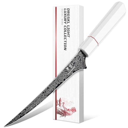 DRGSKL Damascus Fillet Knife 7 Inch - VG10 Razor Sharp Slicing Knife for Fish and Meat Trimming - Japanese G10 Handle - with Gift Box — image 1