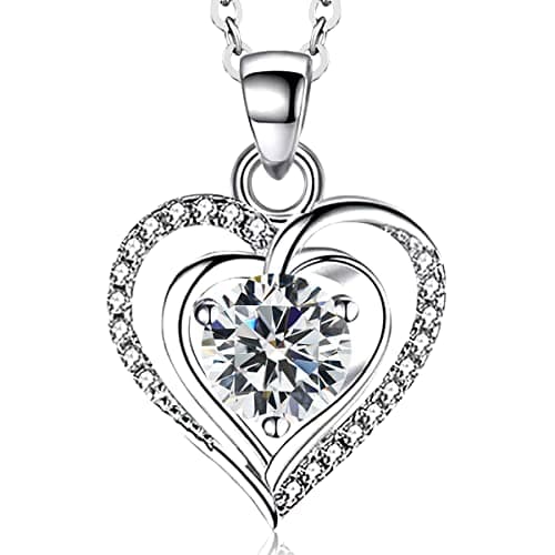RIVIKO Heart Birthstone Pendant Necklace for Women 925 Sterling Silver Zirconia Necklaces Valentine's Day Anniversary Birthday Mothers Day Jewelry Gifts For Her Mother Wife — image 1