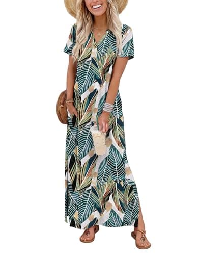 OFEEFAN Summer Dresses for Women 2026 Maxi Dress Short Sleeve Sundresses with Pockets Beach Vacation Spring Outfits — image 1
