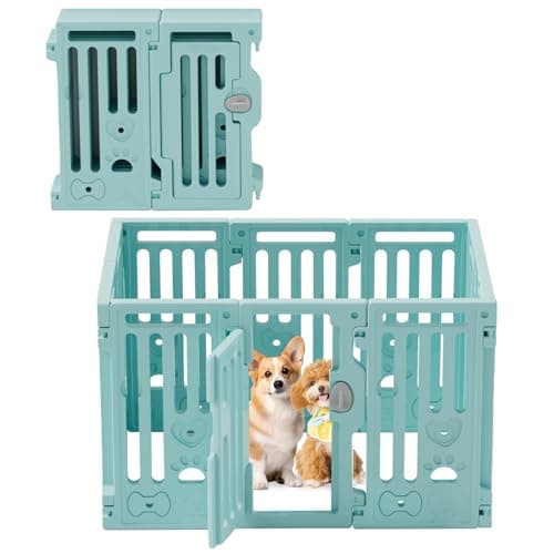 25.5" Dog Playpen 9+1 Panel Plastic Puppy Playpen for Small/Medium Dog Foldable Portable Pet Fence with Door — image 1