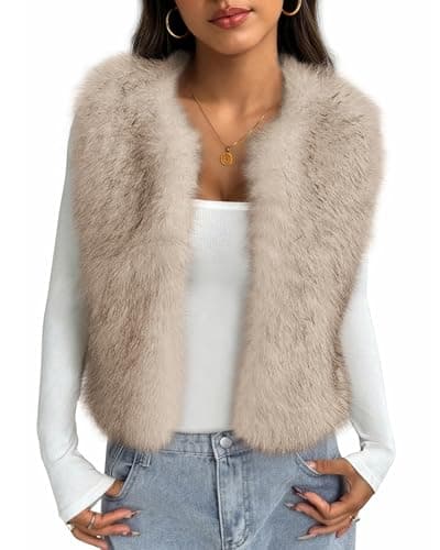 BTFBM Faux Fur Vest Women Fall Fashion 2026 Winter Clothing | Sleeveless Fuzzy Jackets, Buttonless Placket Fluffy Coat, Lightweight Furry Outerwear, Vests Top With Pocket, Holiday Outfits — image 1