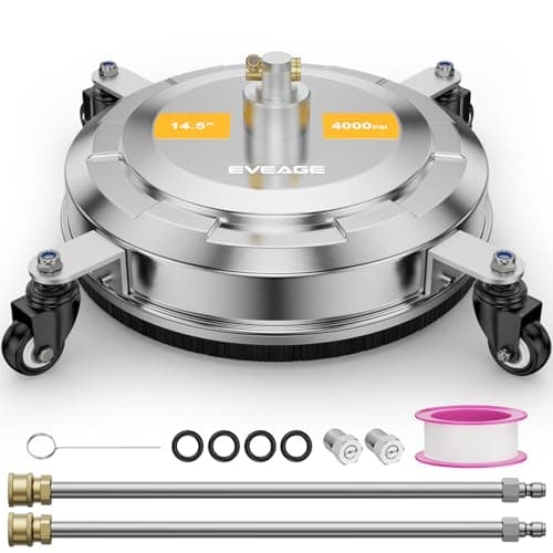 EVEAGE 14.5" Pressure Washer Surface Cleaner,Stainless Steel Pressure Washer Accessories 4 Weels & 1/4" Quick Connector,4000 PSI Power Washer for Driveway (Silver, 14.5inch)