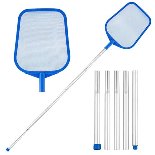 coclothy Pool Net - Pool Skimmer Net with 5 Section Detachable Poles, 22.2''- 59.1'', Skimmer Net with Fine Mesh Net, Pool Leaf Net