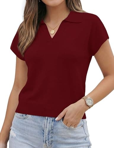 LaGracia Womens Cropped Short Sleeve Sweaters Business Casual Collared Polo Sweaters Lightweight Wool Blend Crop Tops — image 1