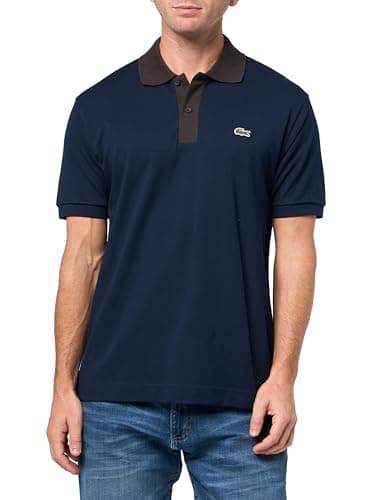 Lacoste Men's Classic Fit Contrast Collar L.12.12 Polo Shirt, Navy Blue/Port, Large