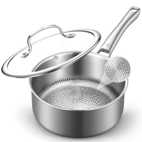 Titanium Pans for Cooking, 3 Quart Non‑Stick Titanium Sauce Pan with Lid | Uncoated Hammered Titanium Pro Pan, PFAS/PFOA/PTFE-Free, Dishwasher & Oven Safe, Compatible with Gas & Induction Cooktops — image 1