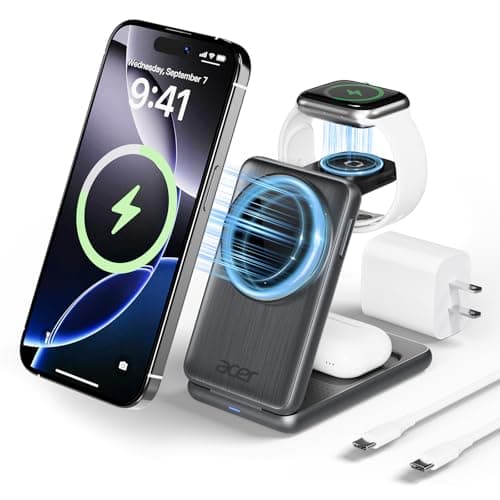 Acer 3 in 1 Charging Station for Apple Device, Magnetic Wireless Foldable Fast Charger Stand Compatible with MagSafe for iPhone, Apple Watch & AirPods, Foldable Charging Dock for Desk S3 — image 1