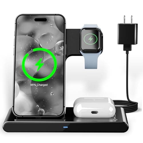 3-in-1 Fast Wireless Charging Station for iPhone 17/16/15/14/13/12, for Apple Watch Ultra/SE/Series 11–2,for AirPods Pro 4/3/2, Foldable Stand.Desk, Bedside, Travel, Business