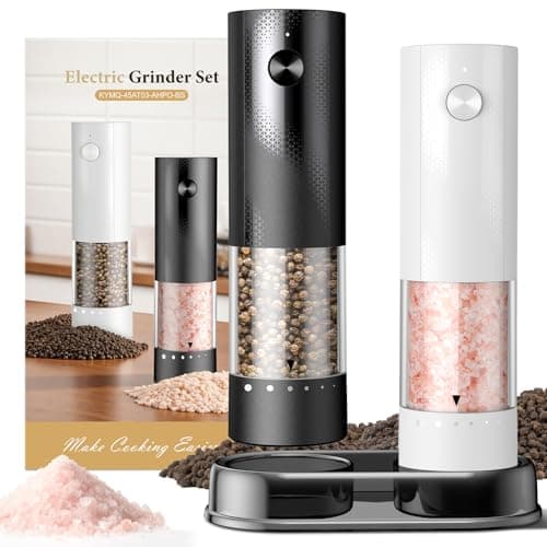 Electric Salt and Pepper Grinder Set - Rechargeable Automatic Salt and Pepper Shakers, Kitchen Appliances with External Adjustable Coarseness, Larger Hopper for Cooking, Home Gifts(2 Pack,Black/White) — image 1