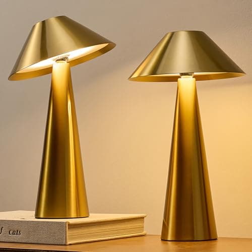 Bojim 2 Pack Rechargeable Cordless Table Lamp, Gold LED Battery Operated Wireless Table Lights, Touch for Color Changing Dimmable, IP54 Waterproof for Restaurant, Dining, Outdoor, Patio, Outside — image 1