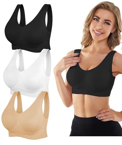 YADIFEN Womens Sports Bras, 3/4/6 Pack Wireless Comfortable Seamless Sleep Yoga Sports Bras for Women with Removable Pads — image 1
