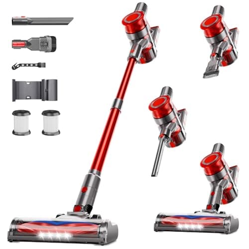 fenhua Cordless Vacuum Cleaner, Powerful Stick Vacuum Cleaner for Home with Rechargeable Battery, 6-in-1 Lightweight Handheld Vacuum, 45 Mins Runtime for Hardfloor & Carpets Pet Hair (red) — image 1