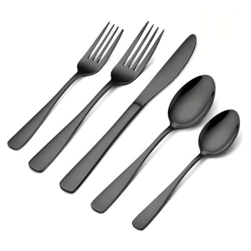 BEWOS 20 Piece silverware set - Service for 4, Black Stainless Steel Silverware Set with Mirror Polishing, Including Knives, Forks and Spoons, Dishwasher Safe, Flatware Set Suitable for Home Kitchens — image 1