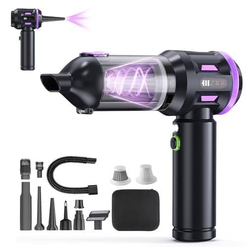 BJMCXIA Portable Cordless Car Vacuum Cleaner, 4-in-1 Handheld Vacuum & Air Blower with Brushless Motor, 22000PA for Pet Hair, Car, Home, Office, w/Type-C Fast Charging, LED Light & Case, Black Purple