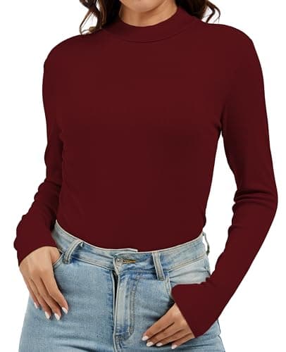 Jeqeocafy Women's Knitted Rib Mock Neck Long Sleeve Tshirt Fall Fashion Basic Thermal Underwear Tops Winter Clothes 2026 — image 1